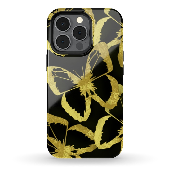 iPhone 13 pro StrongFit Black and Gold Butterflies by Alemi
