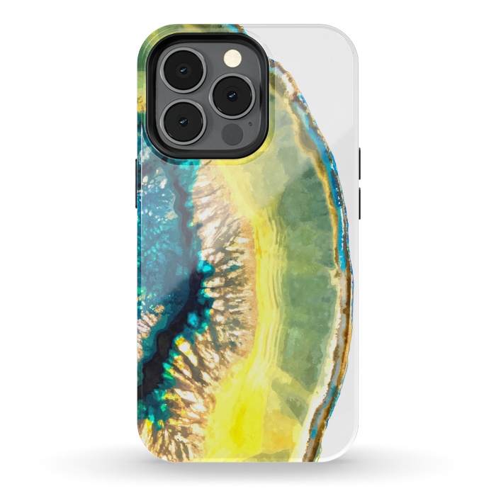 iPhone 13 pro StrongFit Blue and Yellow Agate by Alemi