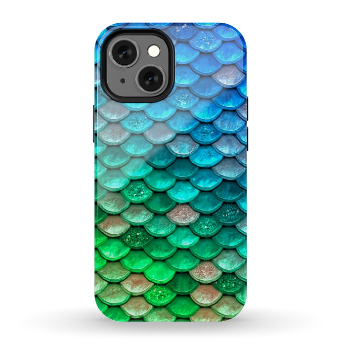 iPhone 13 mini StrongFit Green & Blue Glitter Mermaid Scales by  Utart