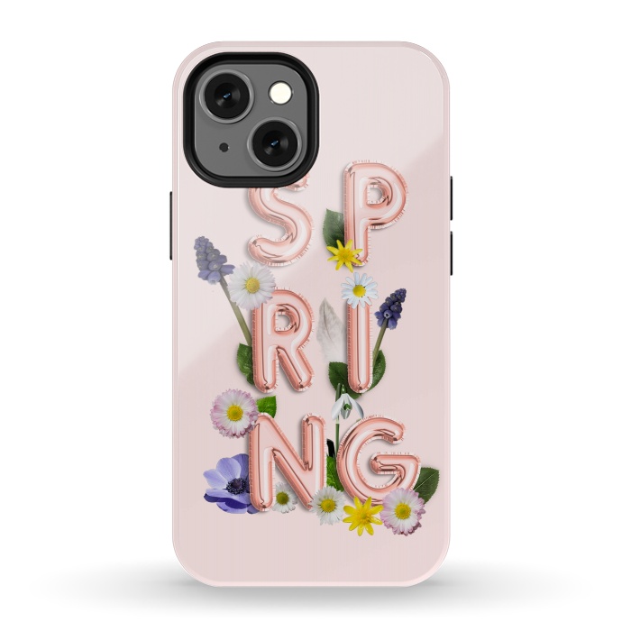 iPhone 13 mini StrongFit SPRING - Flower Shiny Rose Gold Girly Flower Typography  by  Utart