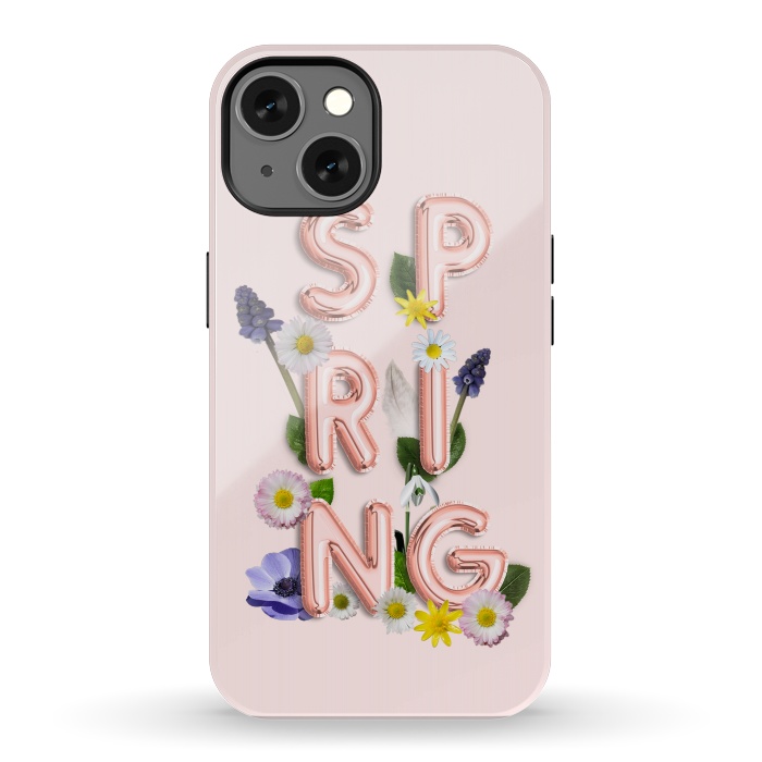 iPhone 13 StrongFit SPRING - Flower Shiny Rose Gold Girly Flower Typography  by  Utart