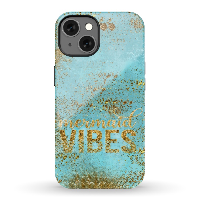 iPhone 13 StrongFit Mermaid Vibes - Teal & Gold Glitter Typography by  Utart