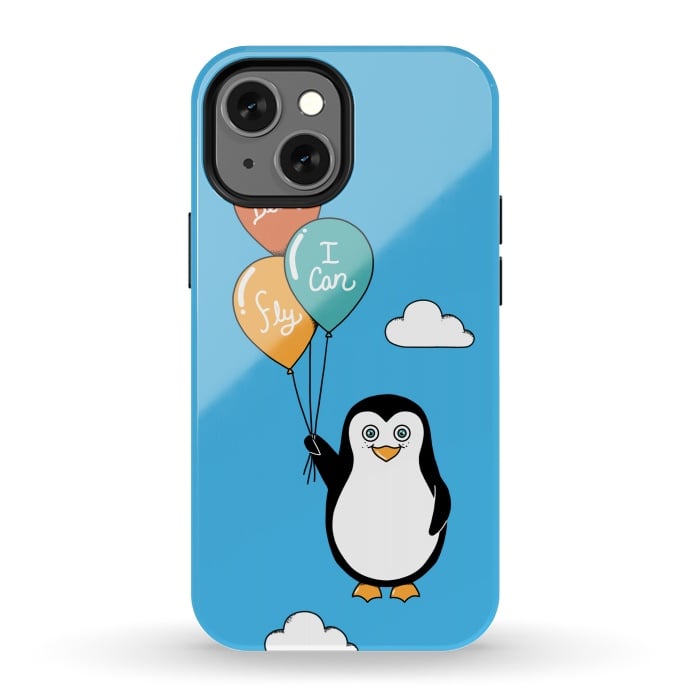 iPhone 13 mini StrongFit Penguin I Believe I Can Fly by Coffee Man