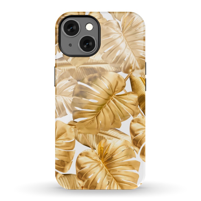 iPhone 13 StrongFit Gold Metal Foil Monstera Leaves Pattern by  Utart