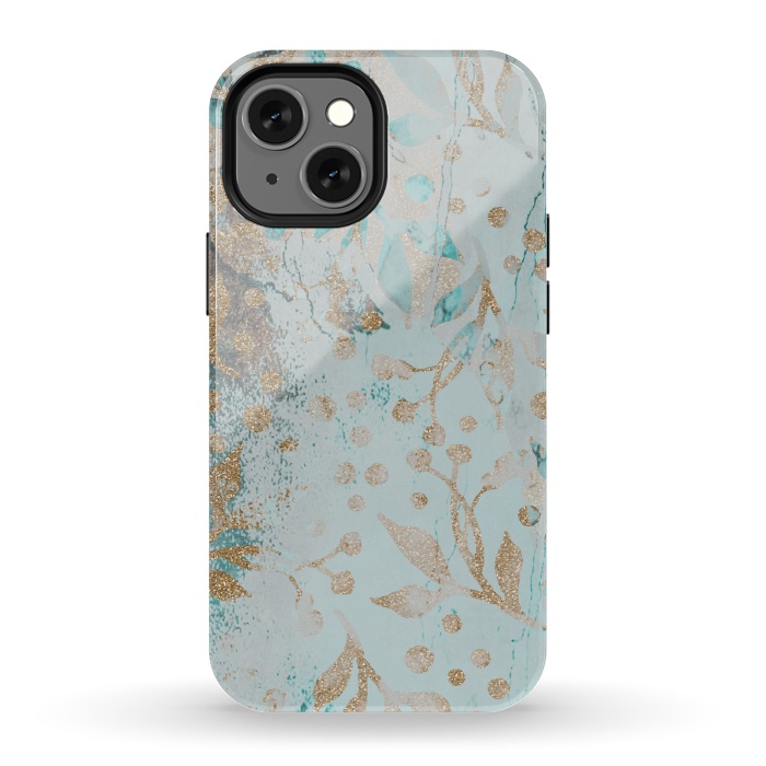 iPhone 13 mini StrongFit  Botanical  Pattern Teal And Gold by Andrea Haase