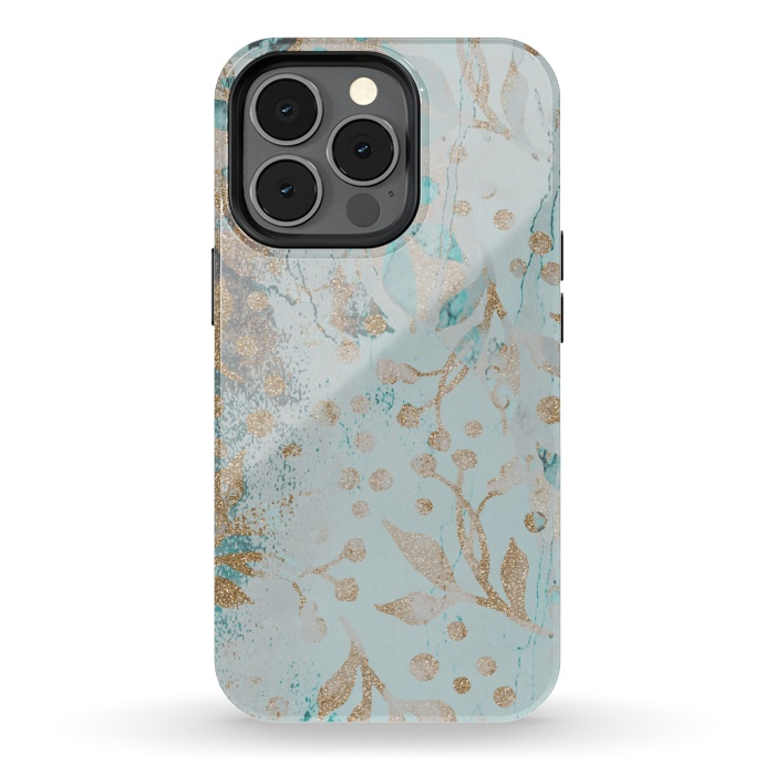 iPhone 13 pro StrongFit  Botanical  Pattern Teal And Gold by Andrea Haase