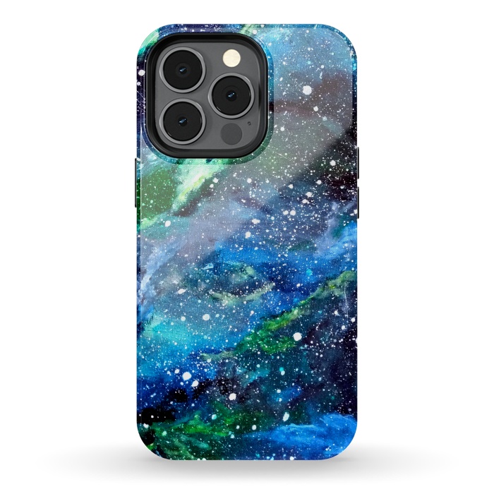 iPhone 13 pro StrongFit Galaxy in Blue and Green by Gringoface Designs
