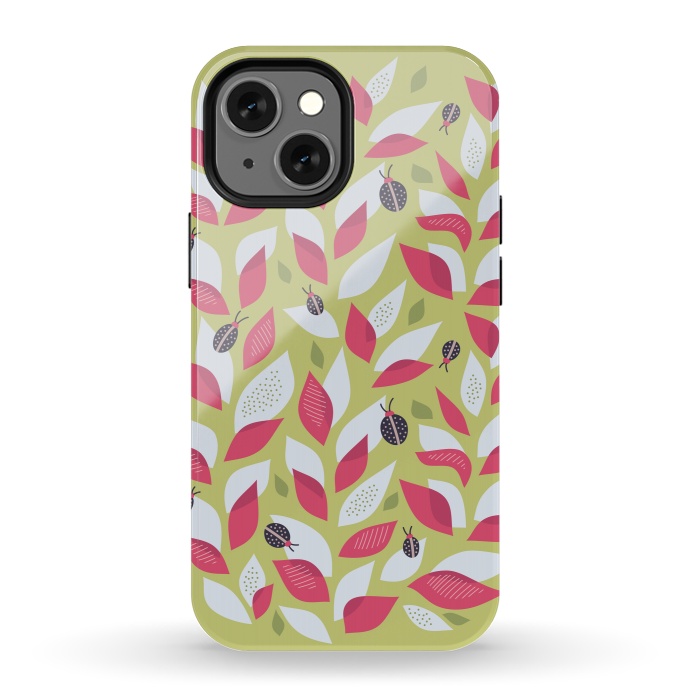 iPhone 13 mini StrongFit Green Plant With Pink Leaves And Ladybugs Spring by Boriana Giormova