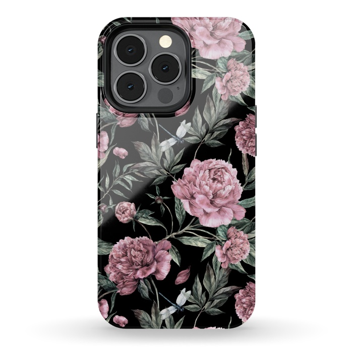 iPhone 13 pro StrongFit Black and Pink Peony Pattern by  Utart