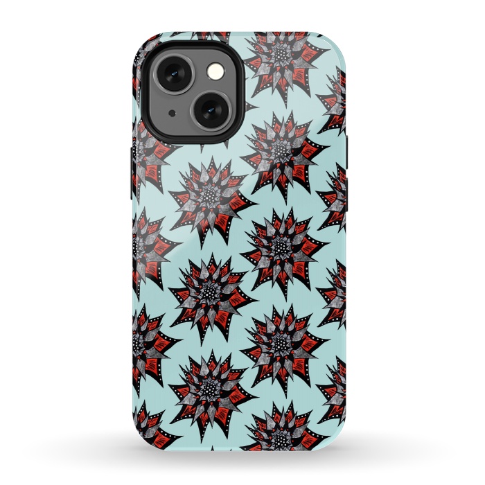 iPhone 13 mini StrongFit Spiked Abstract Ink Drawn Flower Pattern by Boriana Giormova