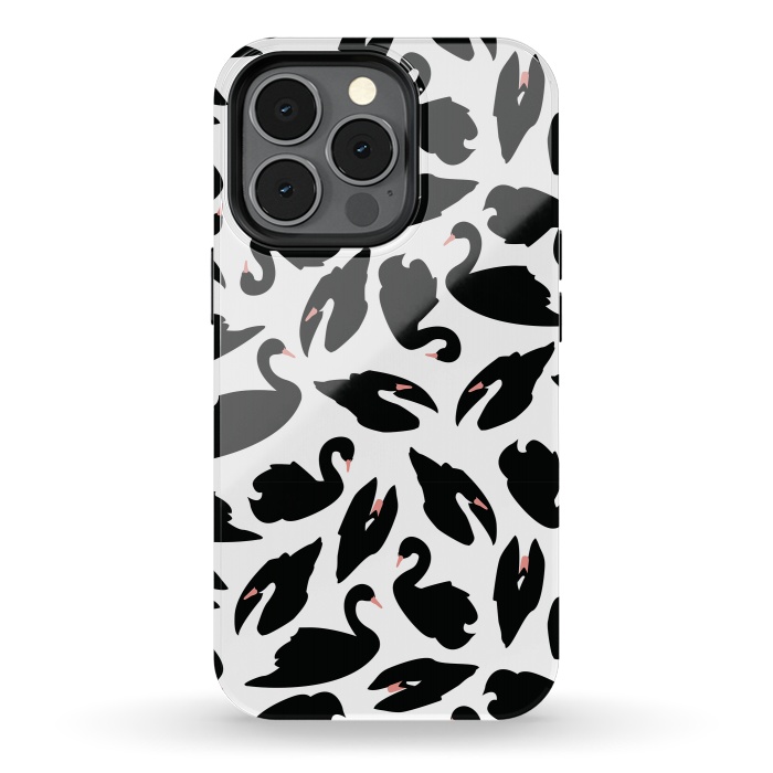 iPhone 13 pro StrongFit Black Swan Pattern on White 031 by Jelena Obradovic