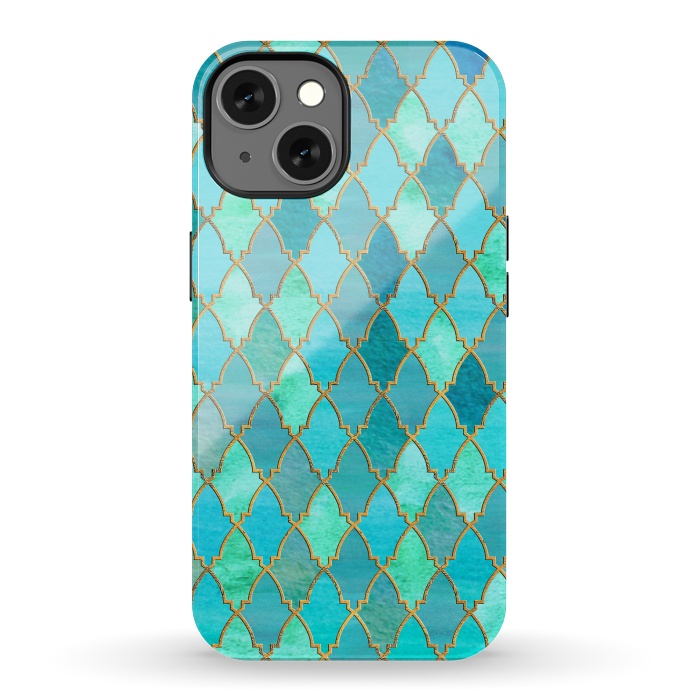 iPhone 13 StrongFit Teal Moroccan Shapes Pattern  by  Utart