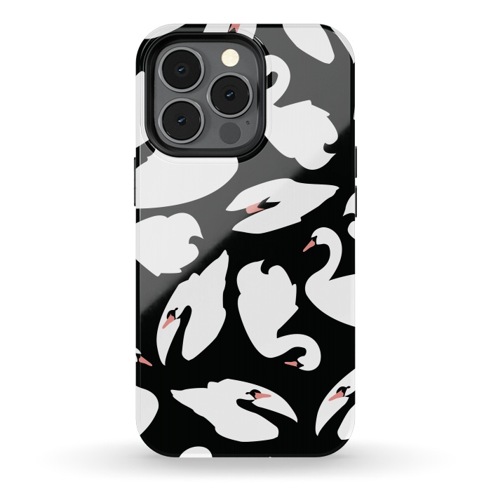 iPhone 13 pro StrongFit White Swans On Black by Jelena Obradovic