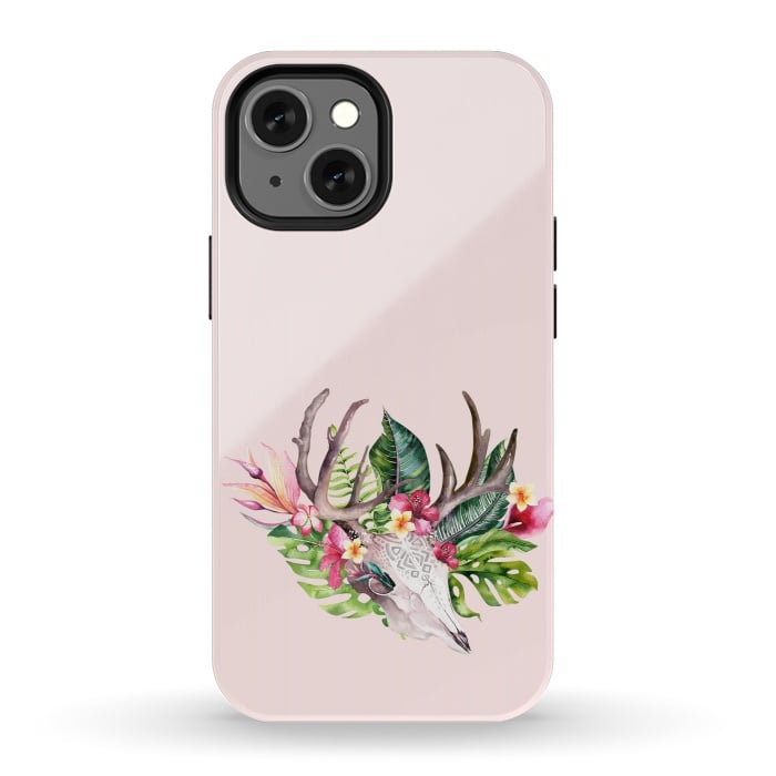 iPhone 13 mini StrongFit BOHO  Skull with tropical flowers and foliage by  Utart