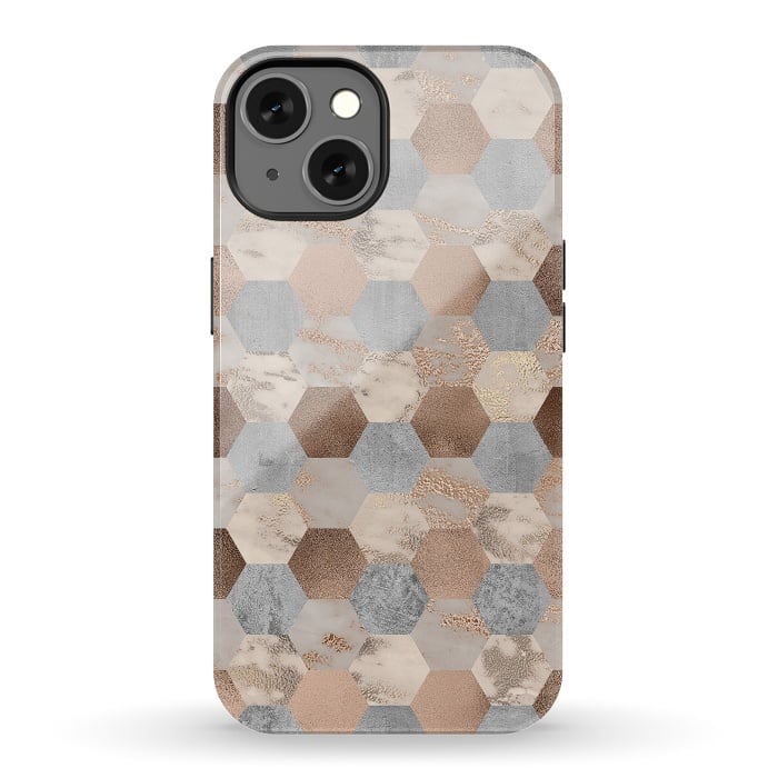 iPhone 13 StrongFit Marble Rose Gold Honeycomb Pattern by  Utart