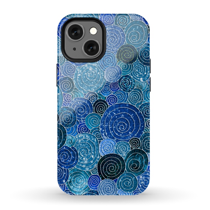 iPhone 13 mini StrongFit Blue Glitter Circles Dance by  Utart