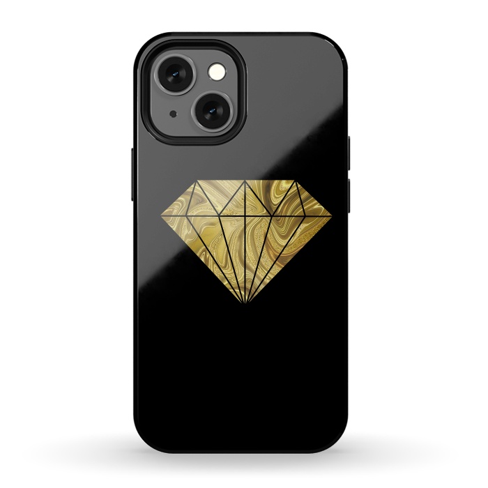 iPhone 13 mini StrongFit Golden Diamond  Faux Glitter On Black by Andrea Haase