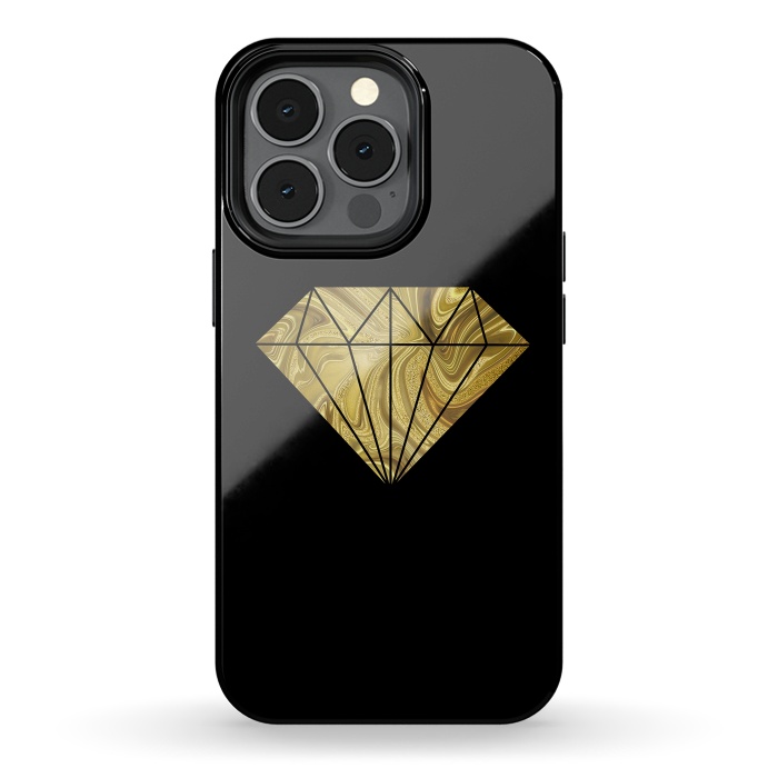 iPhone 13 pro StrongFit Golden Diamond  Faux Glitter On Black by Andrea Haase