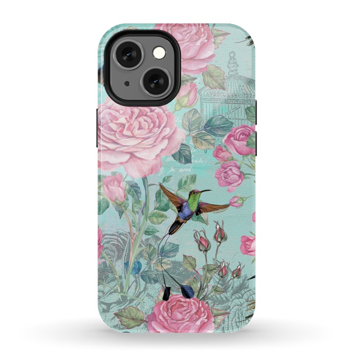 iPhone 13 mini StrongFit Vintage Roses and Hummingbirds by  Utart