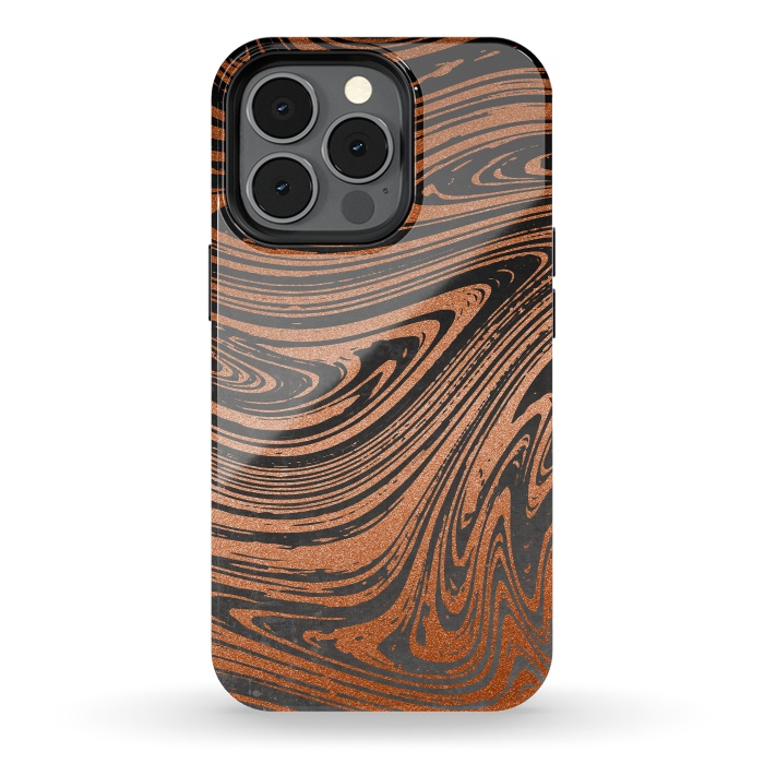 iPhone 13 pro StrongFit Copper Black Faux Marble 2 by Andrea Haase