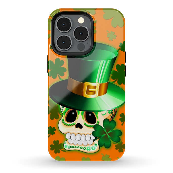 iPhone 13 pro StrongFit St Patrick Lucky Irish Skull Cartoon  by BluedarkArt