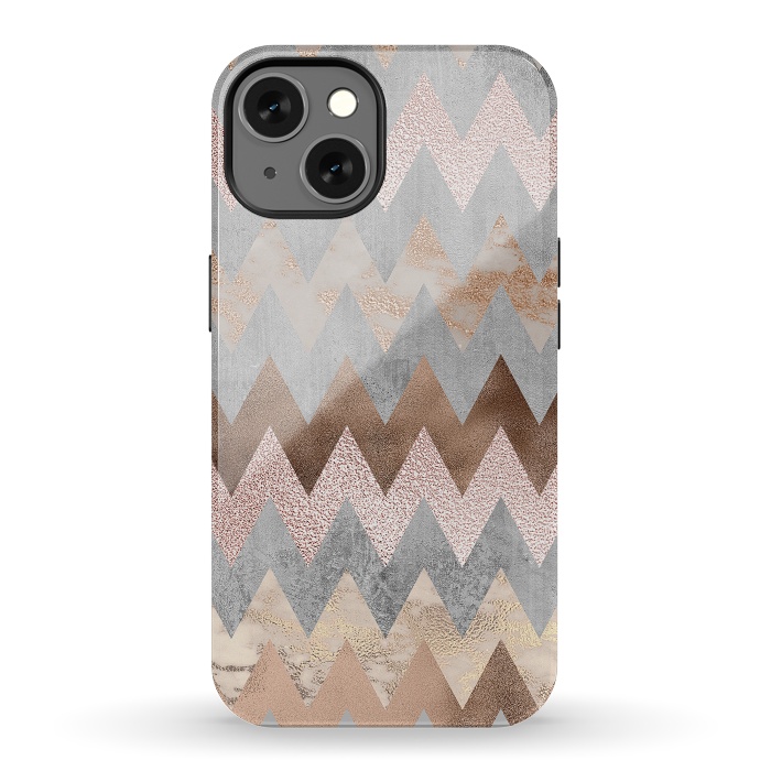 iPhone 13 StrongFit Rose Gold Marble Chevron by  Utart