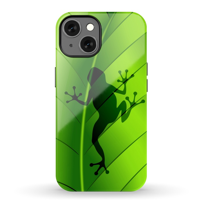 iPhone 13 StrongFit Frog Shape on Green Leaf by BluedarkArt