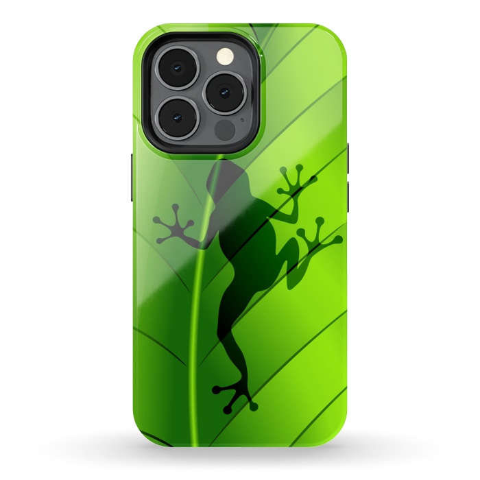 iPhone 13 pro StrongFit Frog Shape on Green Leaf by BluedarkArt
