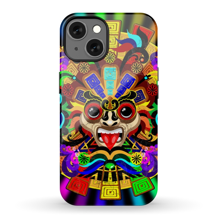 iPhone 13 StrongFit Aztec Warrior Mask Rainbow Colors by BluedarkArt