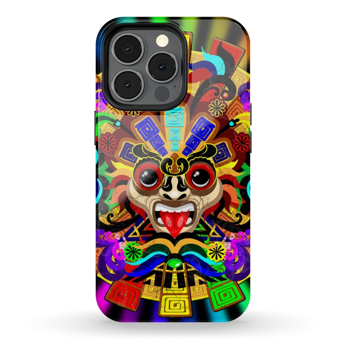 iPhone 13 pro StrongFit Aztec Warrior Mask Rainbow Colors by BluedarkArt