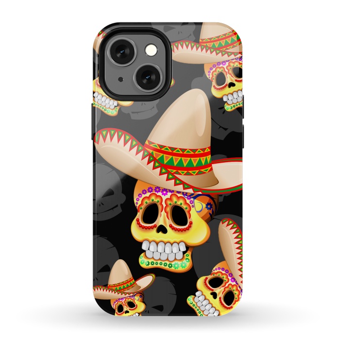 iPhone 13 mini StrongFit Mexico Sugar Skull with Sombrero by BluedarkArt