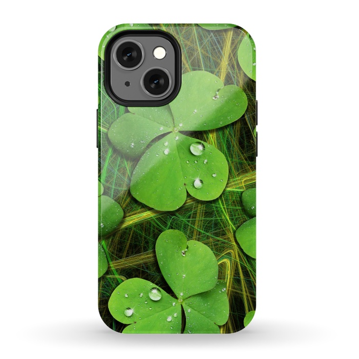 iPhone 13 mini StrongFit Shamrocks St Patrick with Dew Drops by BluedarkArt