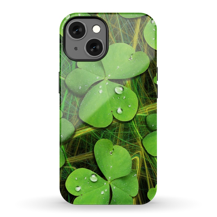 iPhone 13 StrongFit Shamrocks St Patrick with Dew Drops by BluedarkArt