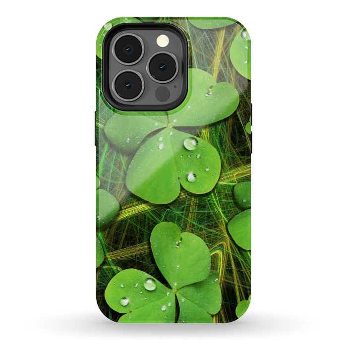iPhone 13 pro StrongFit Shamrocks St Patrick with Dew Drops by BluedarkArt