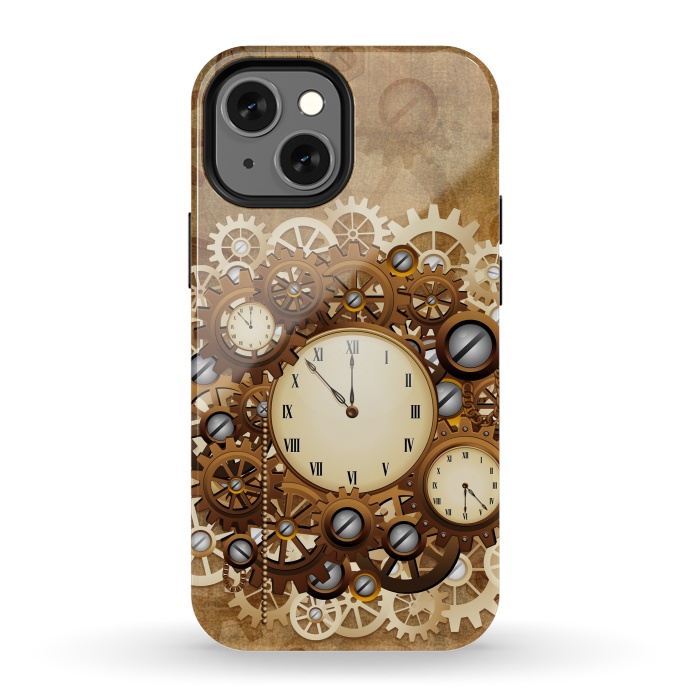 iPhone 13 mini StrongFit Steampunk Clocks and Gears Vintage Style  by BluedarkArt