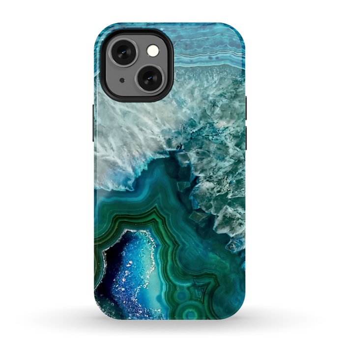 iPhone 13 mini StrongFit Ocean Blue Glitter Agate by  Utart