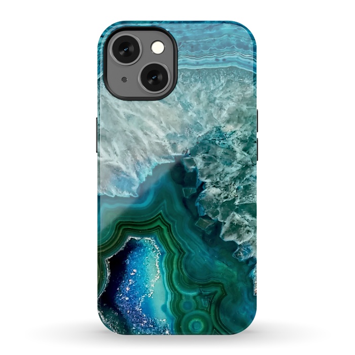 iPhone 13 StrongFit Ocean Blue Glitter Agate by  Utart
