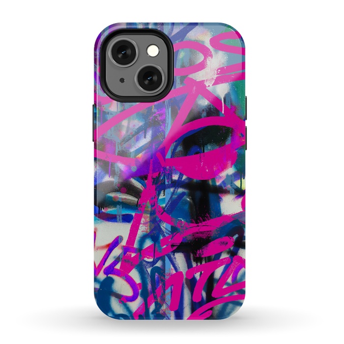 iPhone 13 mini StrongFit Grafitti Writing Pink Blue by Andrea Haase