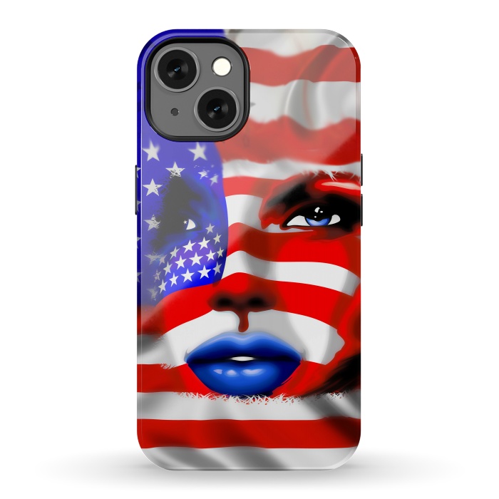 iPhone 13 StrongFit Usa Flag on Girl's Face by BluedarkArt