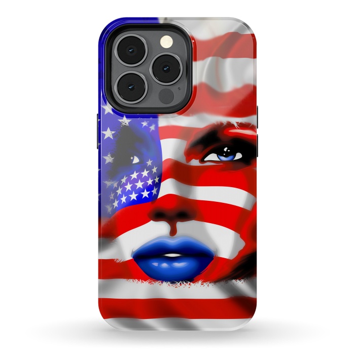 iPhone 13 pro StrongFit Usa Flag on Girl's Face by BluedarkArt