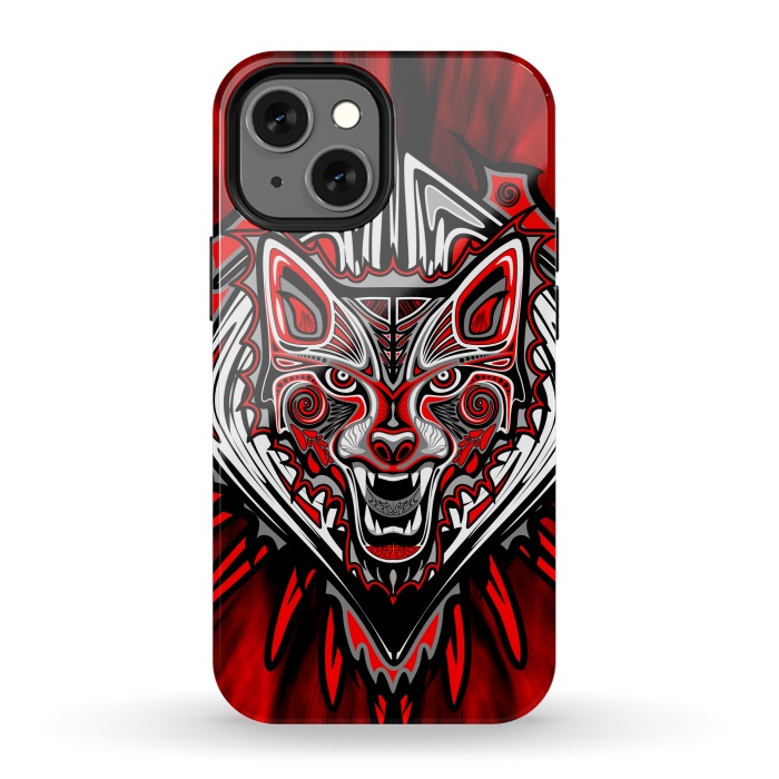 iPhone 13 mini StrongFit Wolf Tattoo Style Haida Art by BluedarkArt