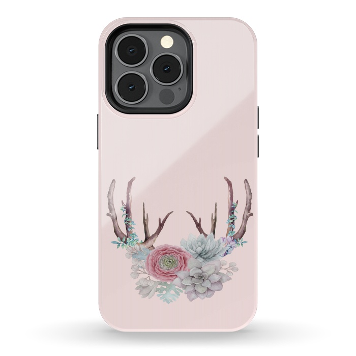 iPhone 13 pro StrongFit Bohomian Art- Antlers Flowers and Cactus by  Utart
