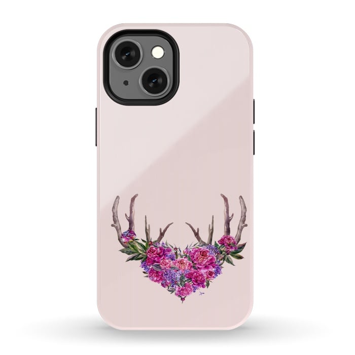 iPhone 13 mini StrongFit Bohemian Watercolor Illustration - Heart and Antler by  Utart