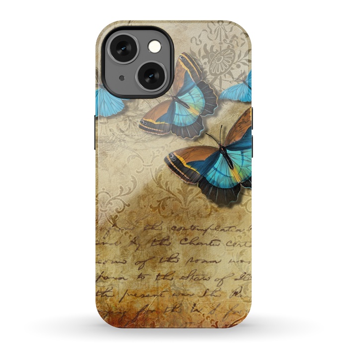 iPhone 13 StrongFit Blue Butterfly Vintage Collage by Andrea Haase