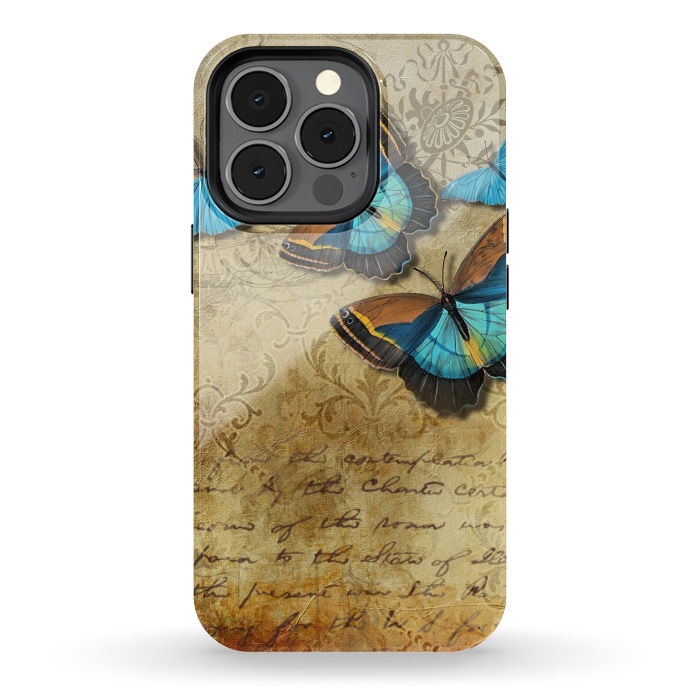 iPhone 13 pro StrongFit Blue Butterfly Vintage Collage by Andrea Haase
