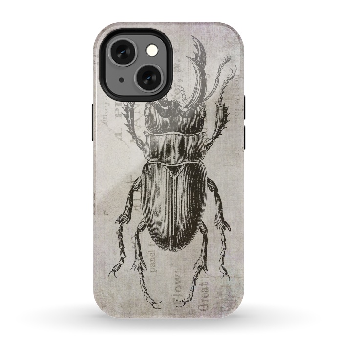 iPhone 13 mini StrongFit Stag Beetle Vintage Mixed Media Art by Andrea Haase