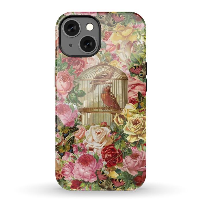 iPhone 13 StrongFit Vintage Bird Cage and Flowers by Andrea Haase