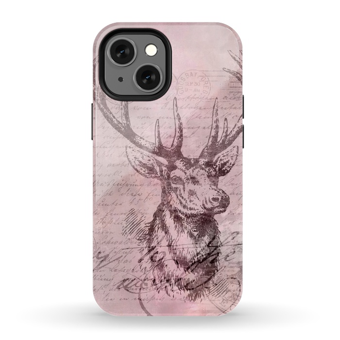 iPhone 13 mini StrongFit Vintage Deer Pastel Pink by Andrea Haase
