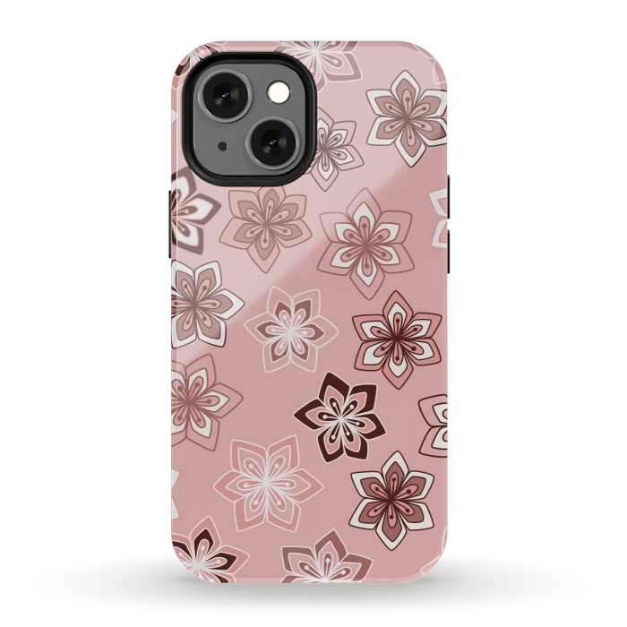 iPhone 13 mini StrongFit Diamond flowers on pink by Paula Ohreen