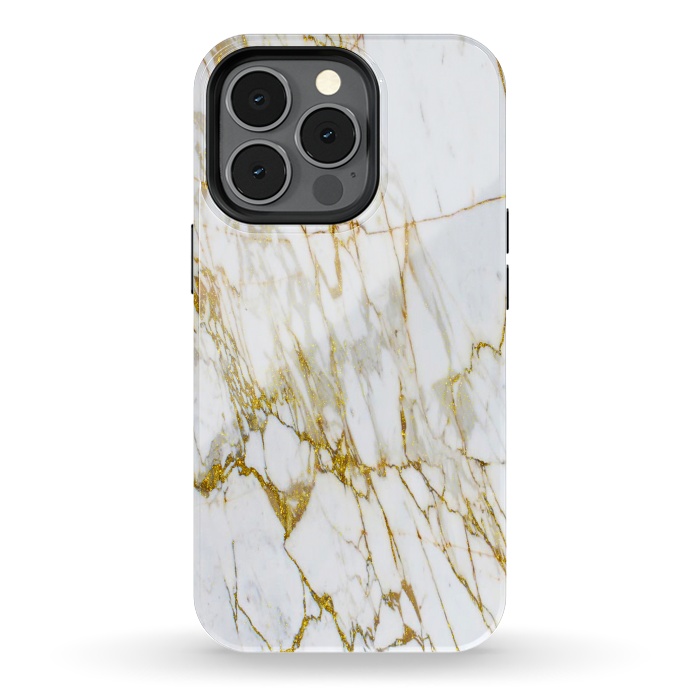 iPhone 13 pro StrongFit white gold marble by haroulita